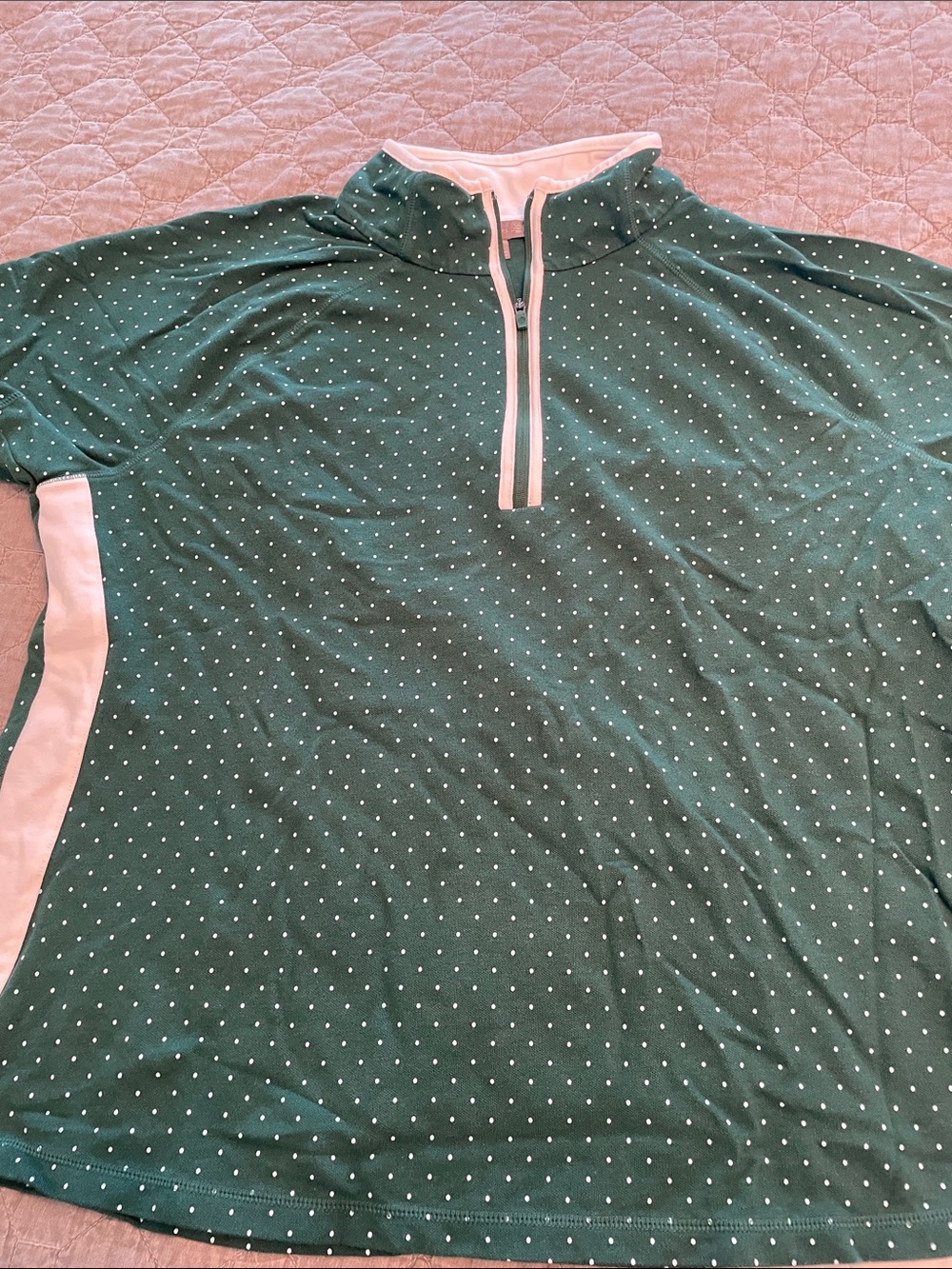 Talbots Green Polka Dot Quarter-Zip Polo with White Trim